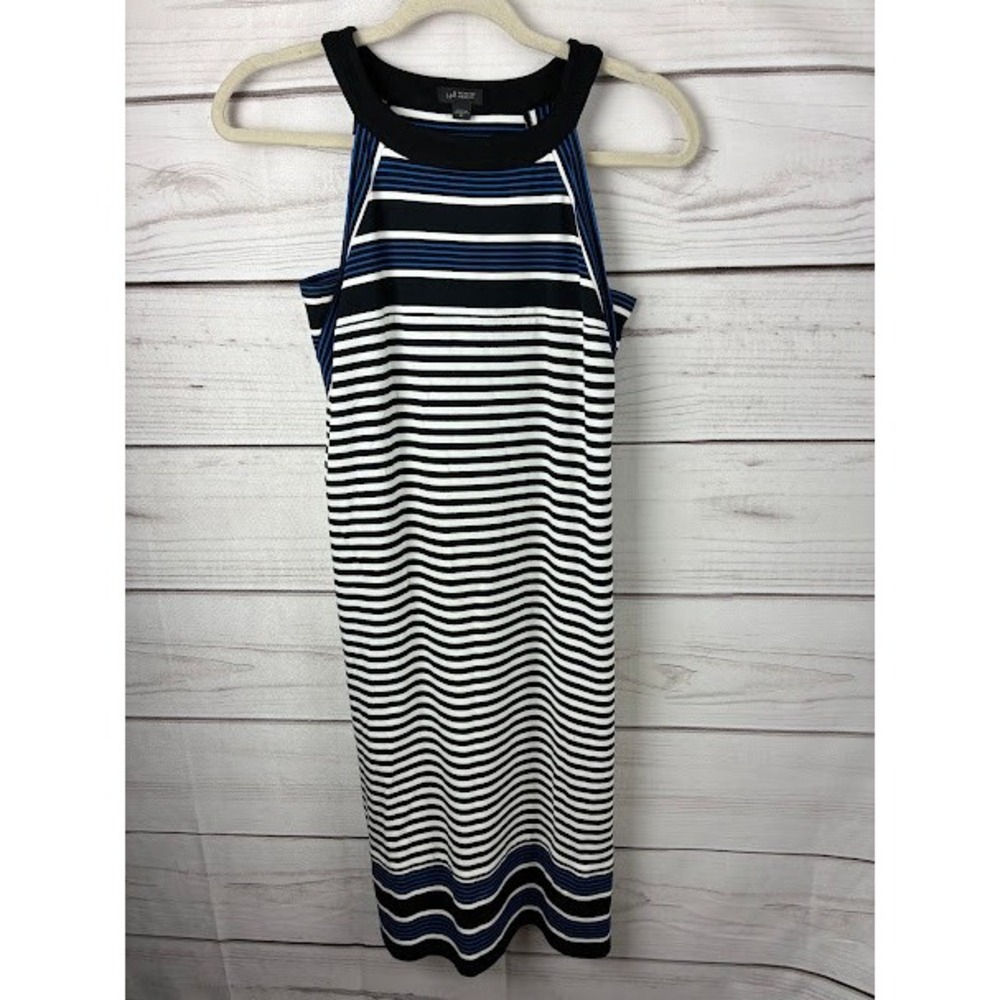 J. Jill Wearever Striped Halter Neck Sleeveless Dress Black Blue White XS